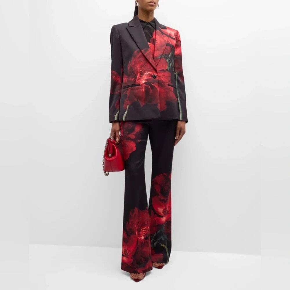 Alice + Olivia Blazer FLAWS Silas Peony Petals Bright Ruby Floral Size 2